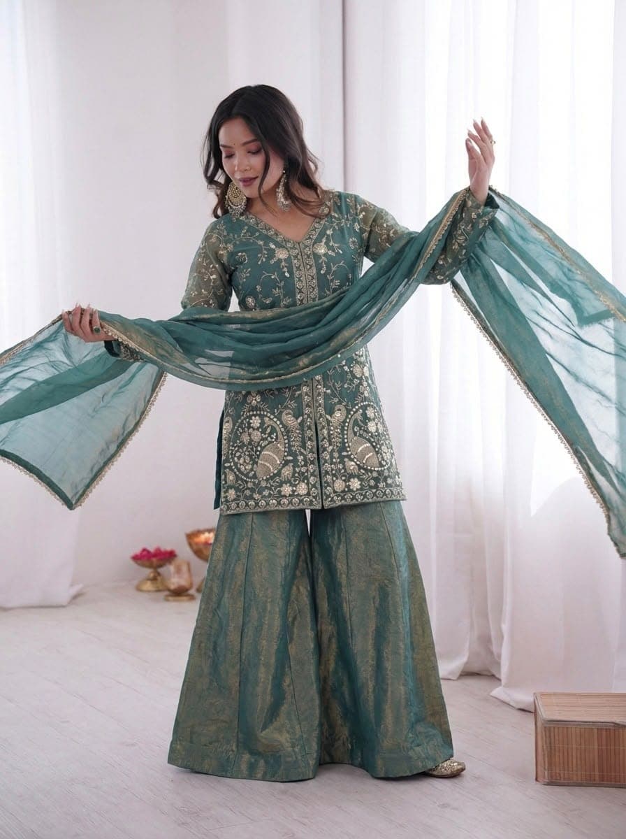 Heavy Silk Top Plazzo & Dupatta Set