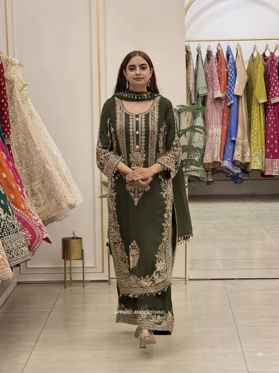 Heavy Embroidery Sequence Work Top Bottom And Dupatta Set