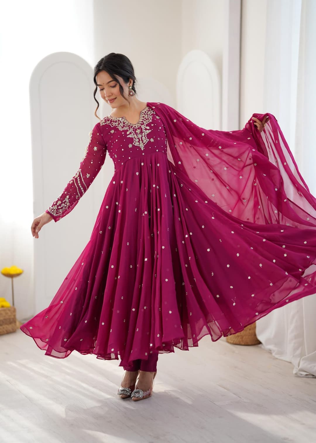 Faux Georgette With Embroidery Work Gown And Dupatta Set