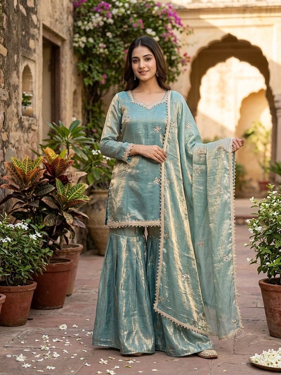 Women’s Fendy Silk Sharara Suit Set | Real Mirror & Sequin Embroidery Work
