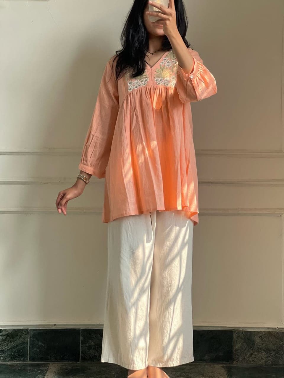 Janki Pure Cotton Embroidered Top & Maharaja Silk Palazzo Set - image 1