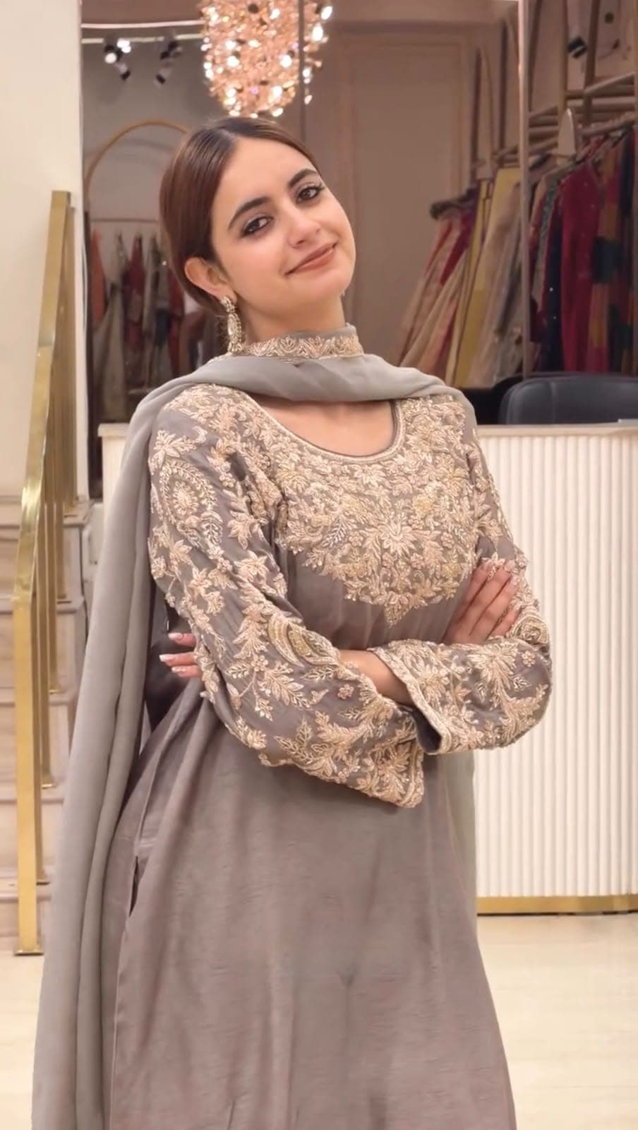 Designer Pure Chinon Silk Farshi Palazzo Set | Dori Work & Moti Handwork