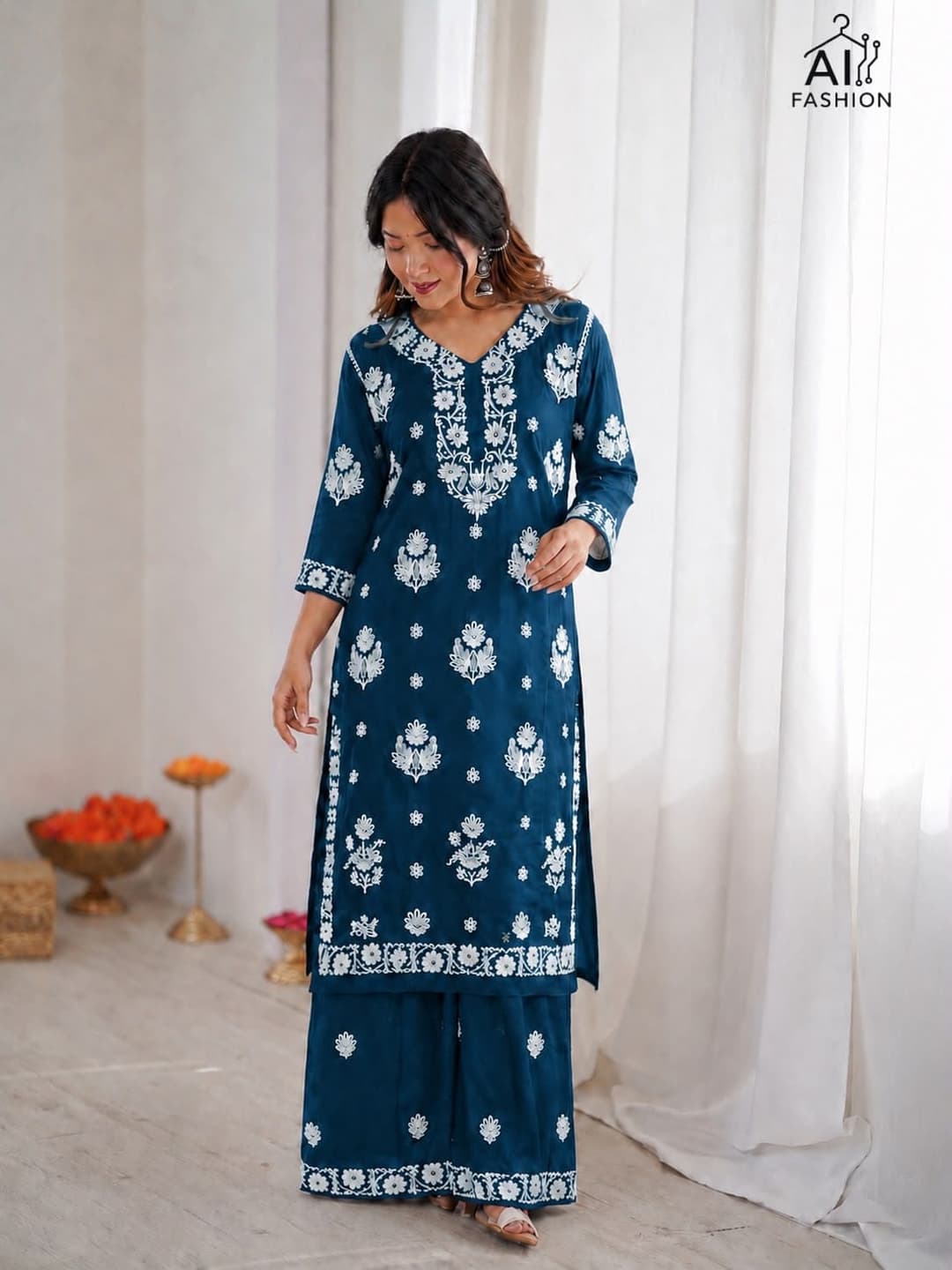 Trending Heavy Chikankari Rayon Kurti Palazzo Set for Women