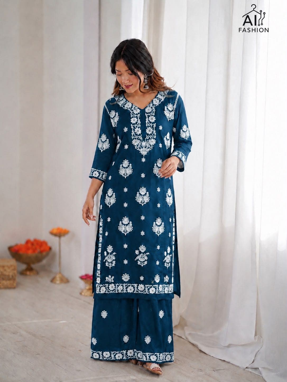 Trending Heavy Chikankari Rayon Kurti Palazzo Set for Women - image 1