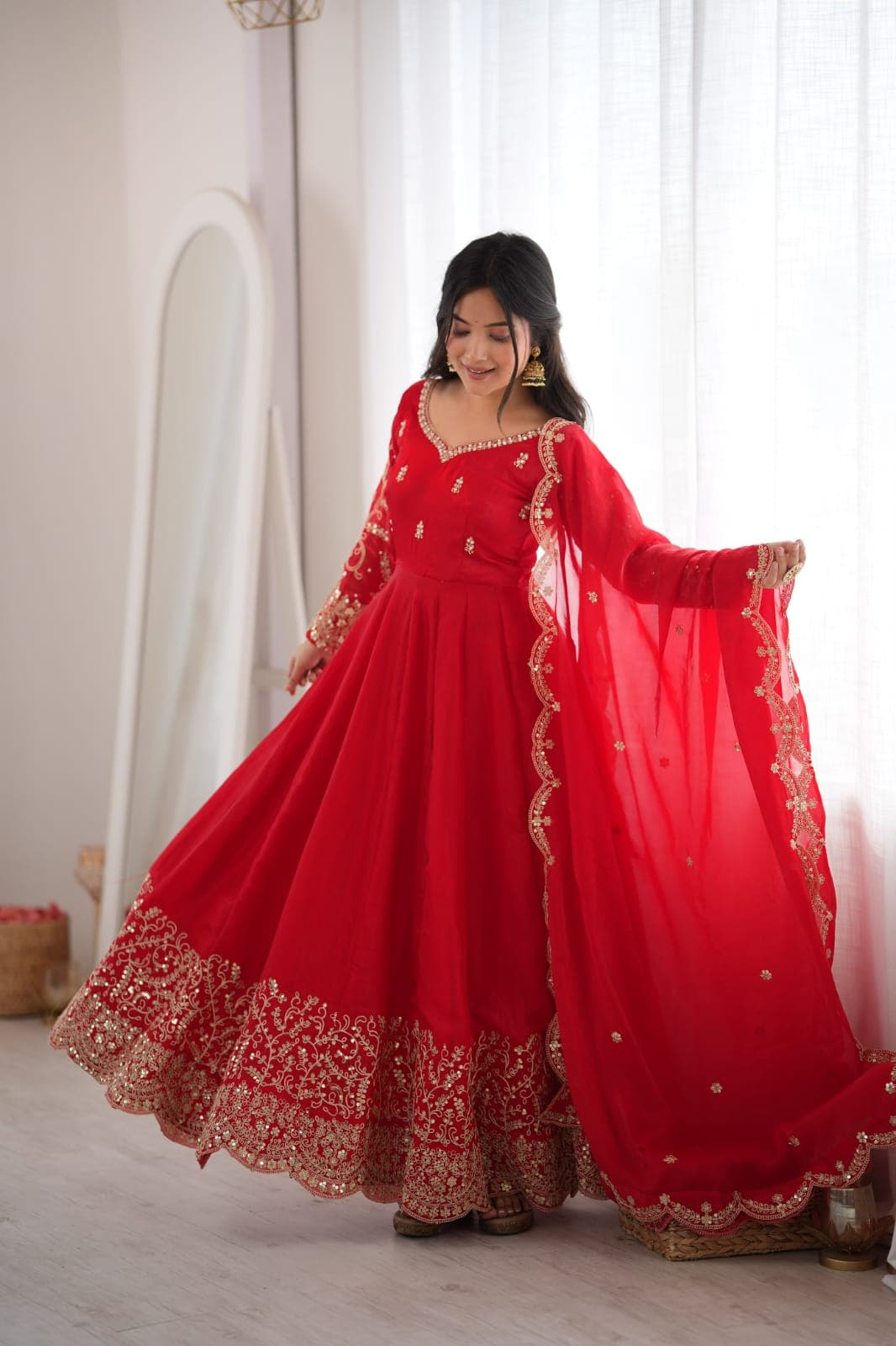 Fendy Silk Embroidered Gown Suit Set | Coding & Sequin Work with Dupatta