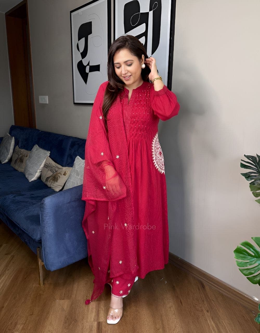 Red Valley / Green Valley Pure Cotton 60 60 Handwork Suit Set with Bracelet