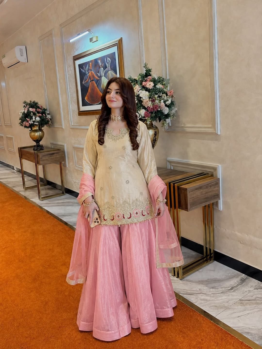 Heavy Crunchy Silk Embroidered Top, Palazzo & Dupatta Set