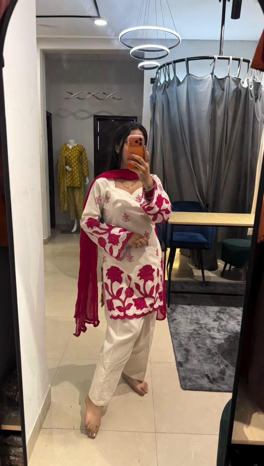 Rayon Cotton Embroidered Top, Farshi Salwar & Georgette Dupatta Set