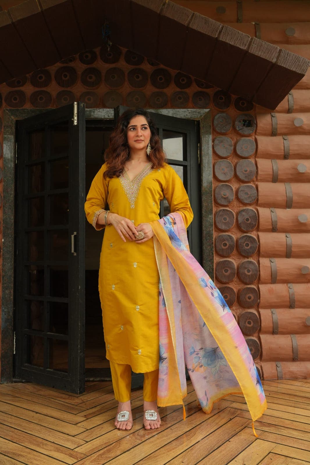 Roman Silk Sequence Embroidered Kurti, Pant & Digital Print Dupatta Set