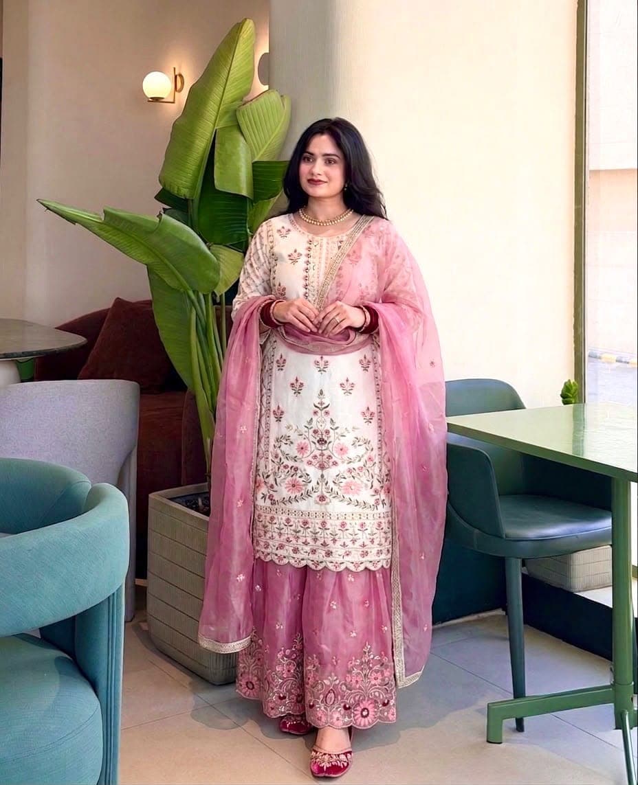 Sequence Embroidered Top, Palazzo & Dupatta Set
