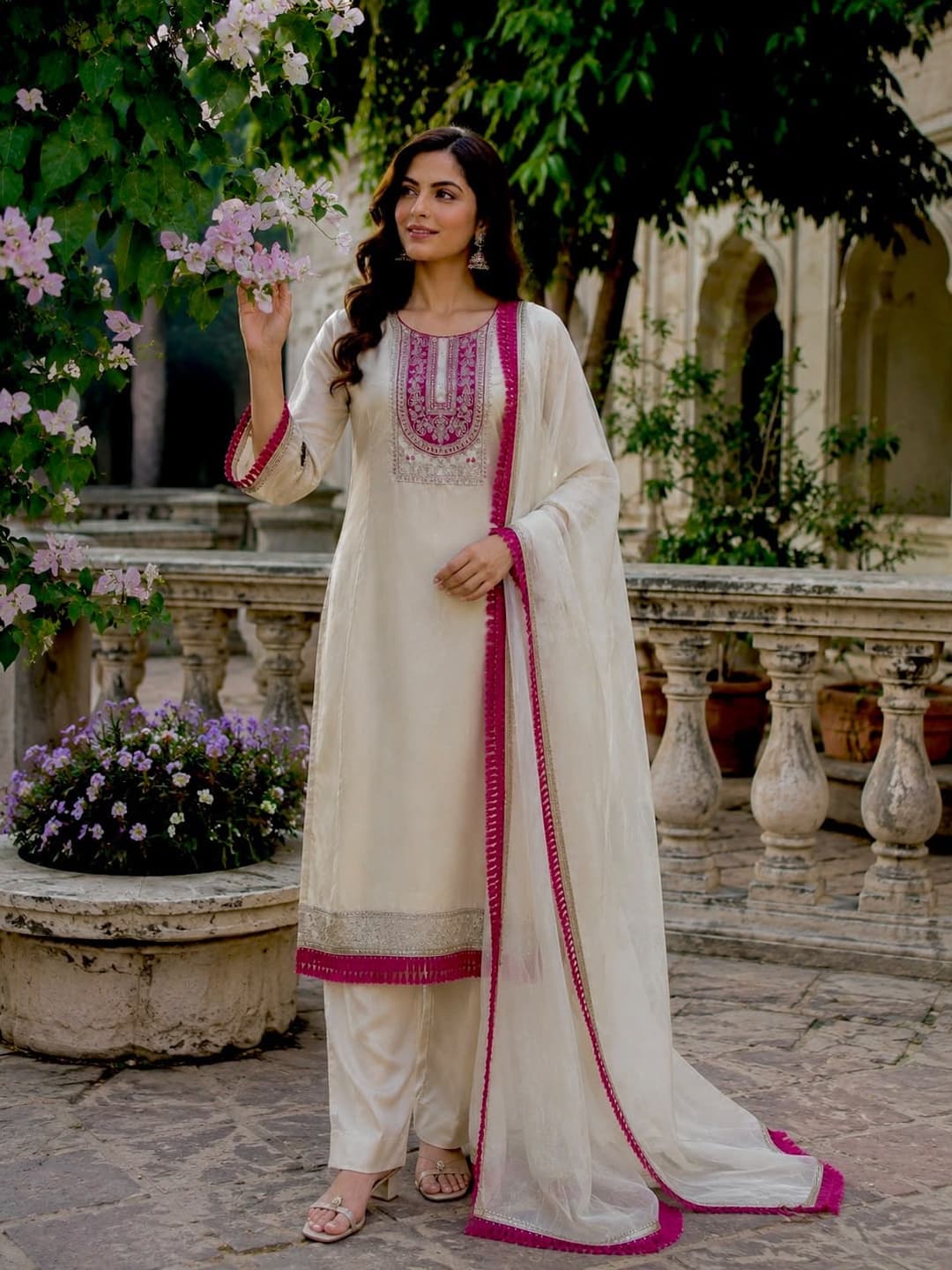 Soft Lining Organza Coding Dori-Sequence Embroidered Top, Pant & Dupatta Set