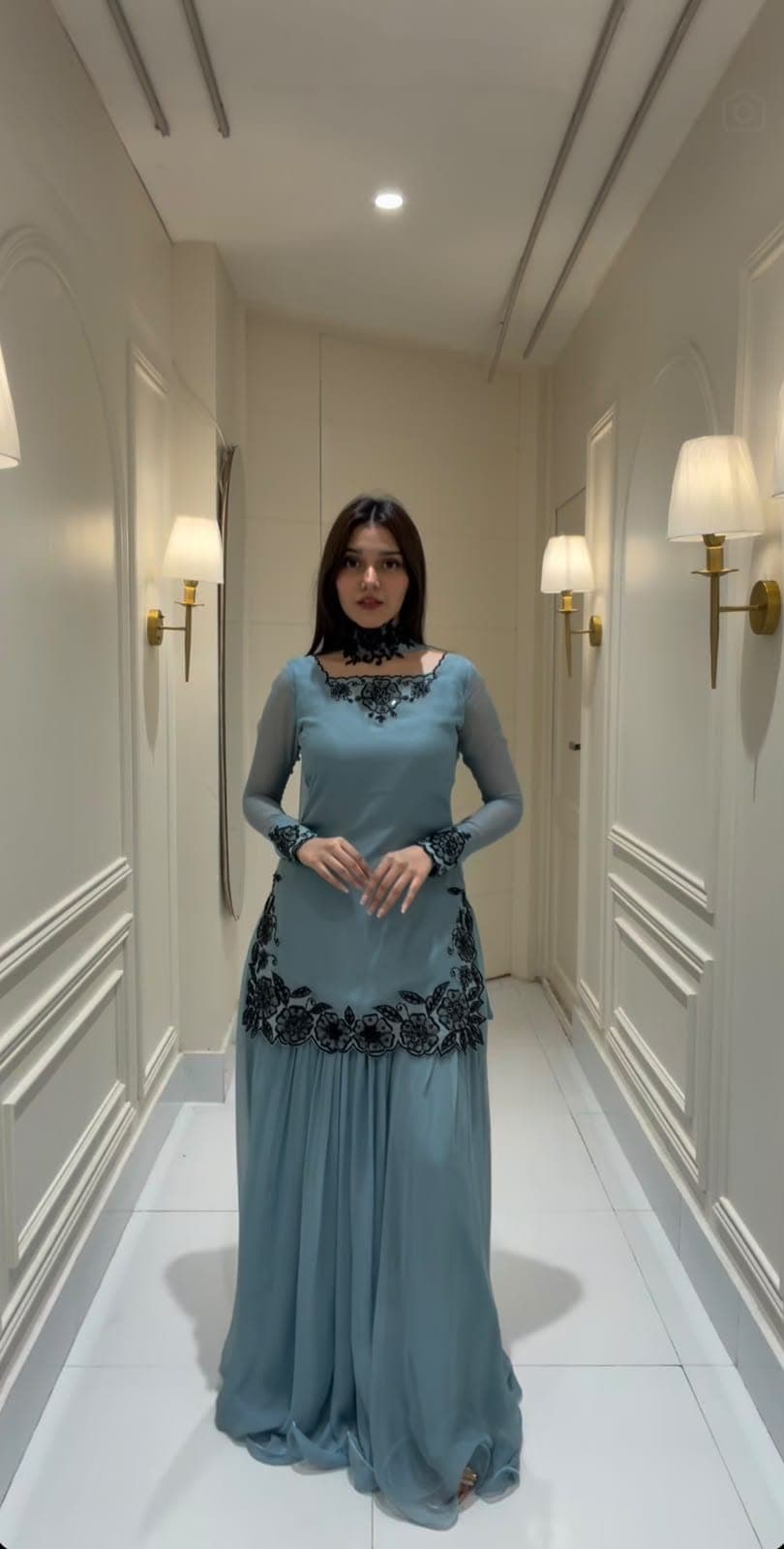 Pure Faux Georgette Beads Handwork & Sequence Embroidered Top, Sharara & Dupatta Set