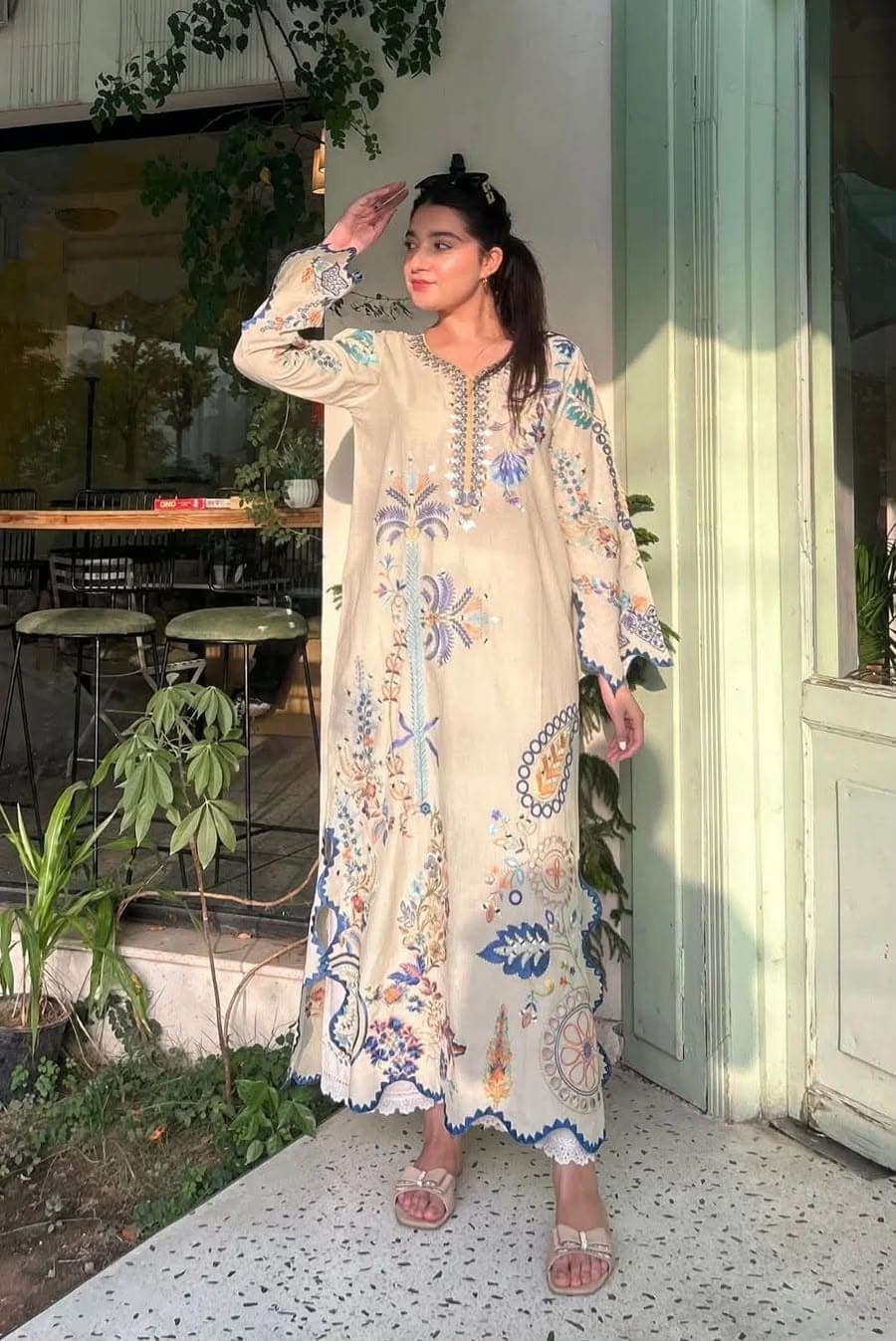 Star Silk Real Mirror Work Pakistani Kurti, Pant & Rangoli Dupatta Set