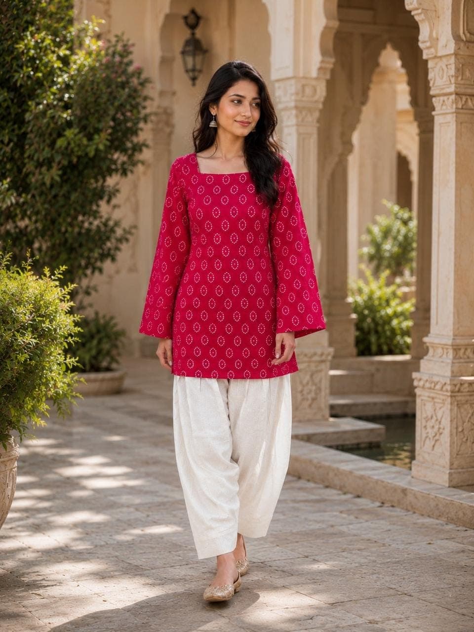 Women's Cotton Bandhej Top & Farshi Pant Set