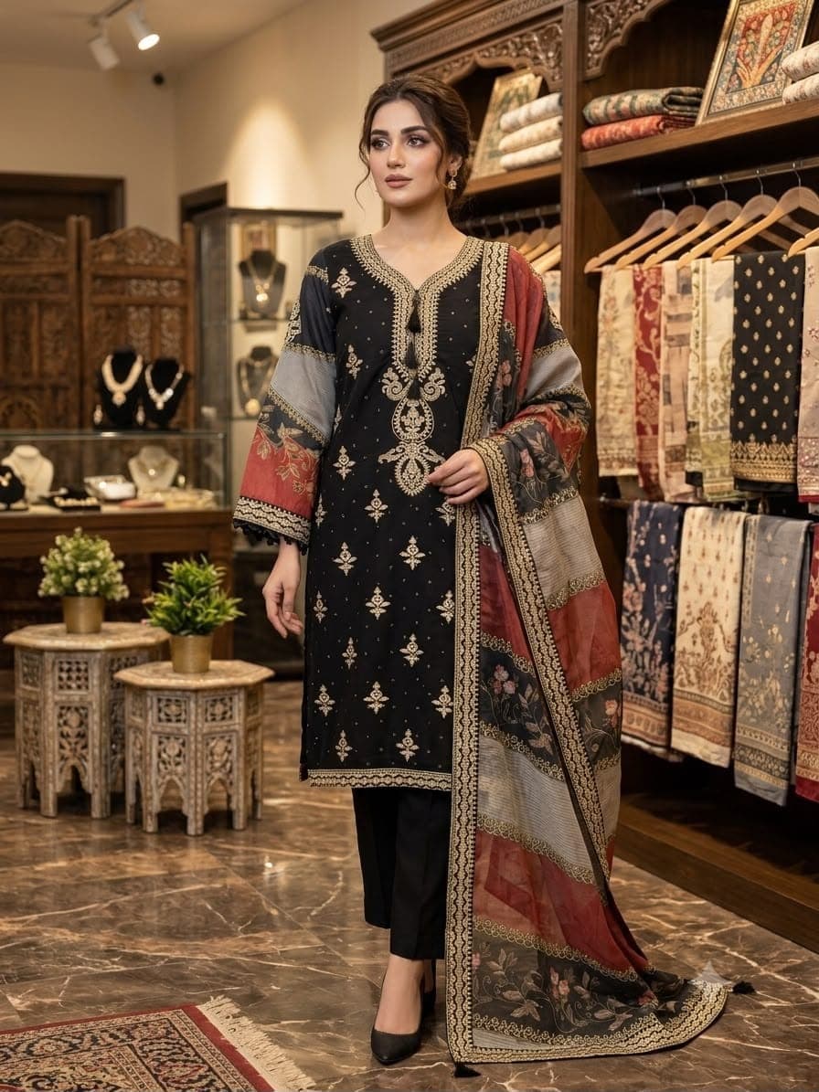 BEAUTIFUL PAKISTANI SUIT TOP WITH EMBROIDERED WORKED, PANT AND DUPATTA