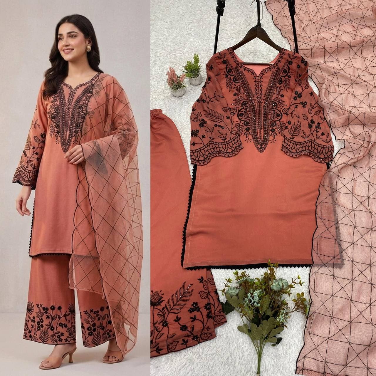 BEAUTIFUL SEQUENCE EMBROIDERED TOP, PLAZZO WITH DUPATTA