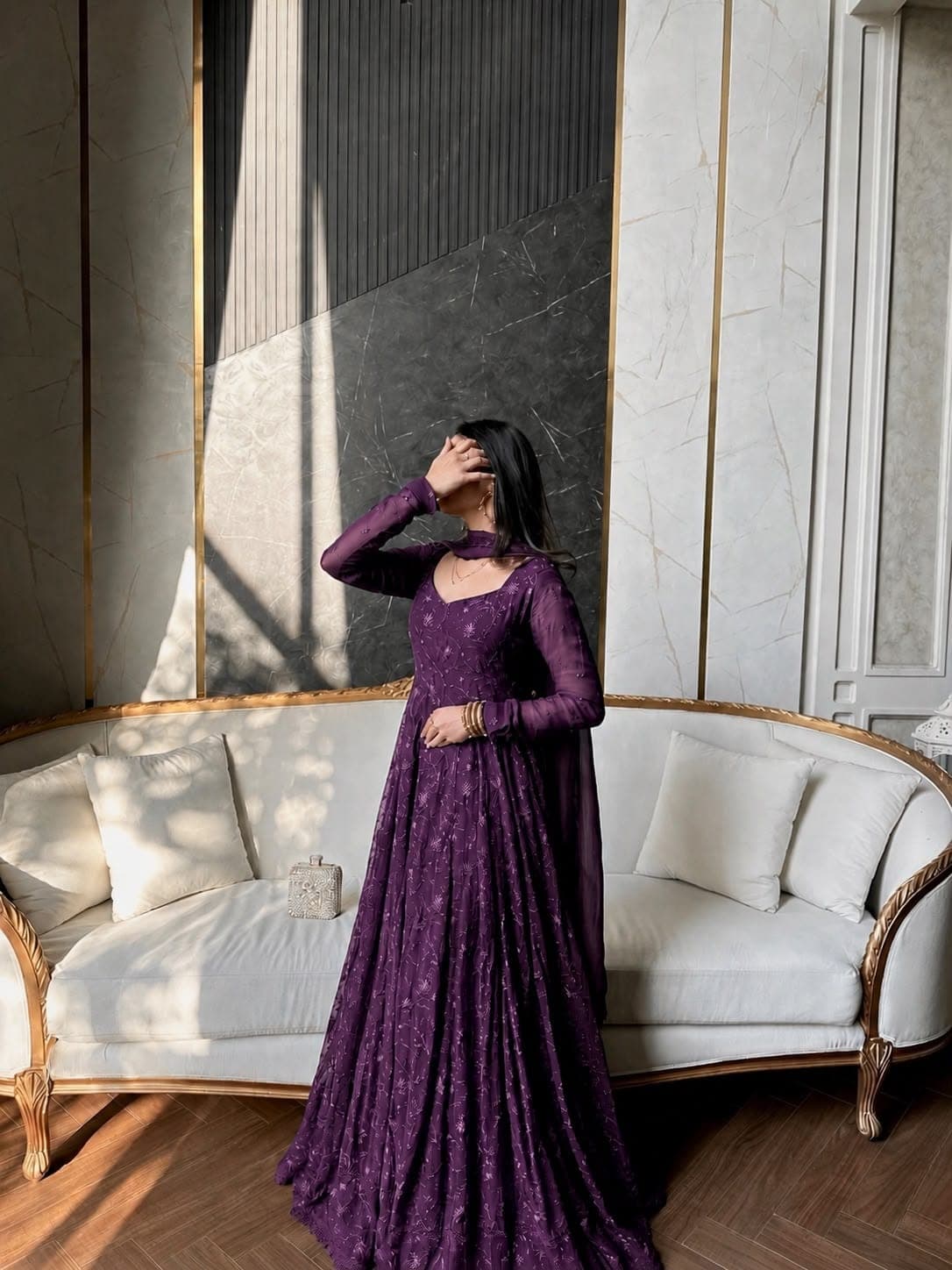 Designer Star Georgette Silk Embroidered Gown Set with Dupatta