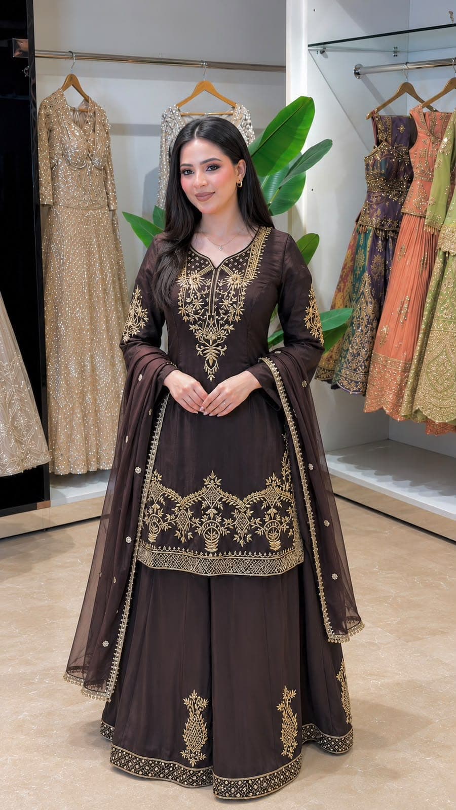 3-Piece Natural Crepe Silk Top Palazzo Set | 5mm Sequin Embroidery & Dupatta