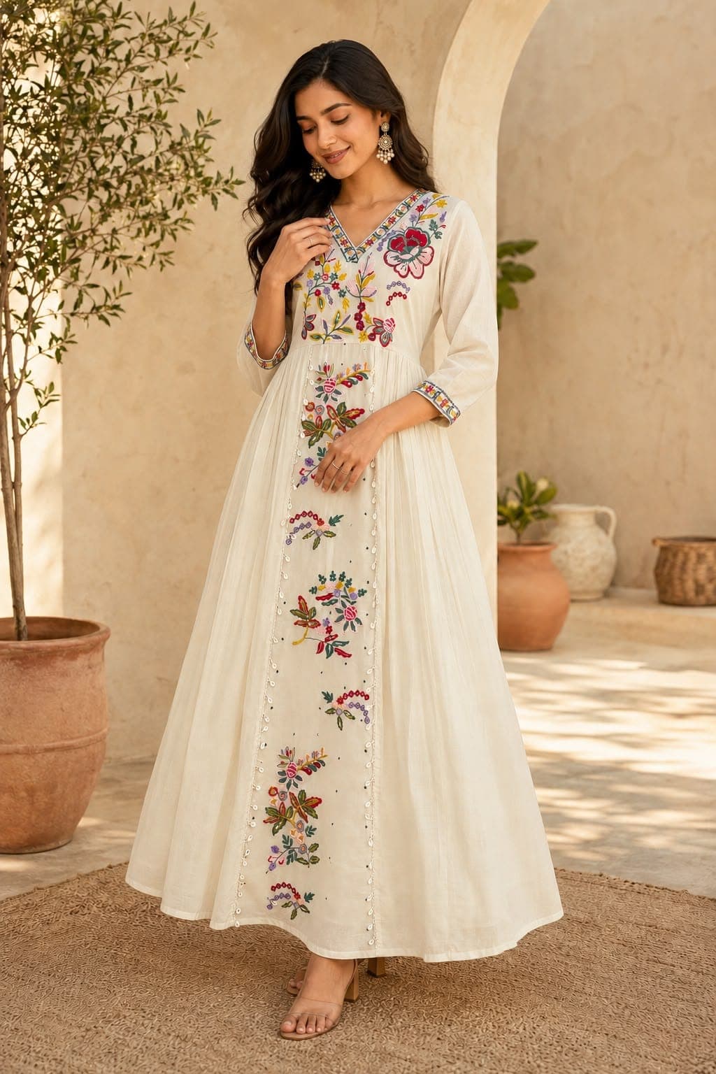Kora Cotton Sequence Embroidered Maxi Gown with Micro Inner