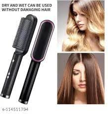 Hair Straightener Brush for Women & Men, Hair Styler, Straightener Machine Brush PTC Heating Electric Straightener with 5 Temperature Control (Multi colour)