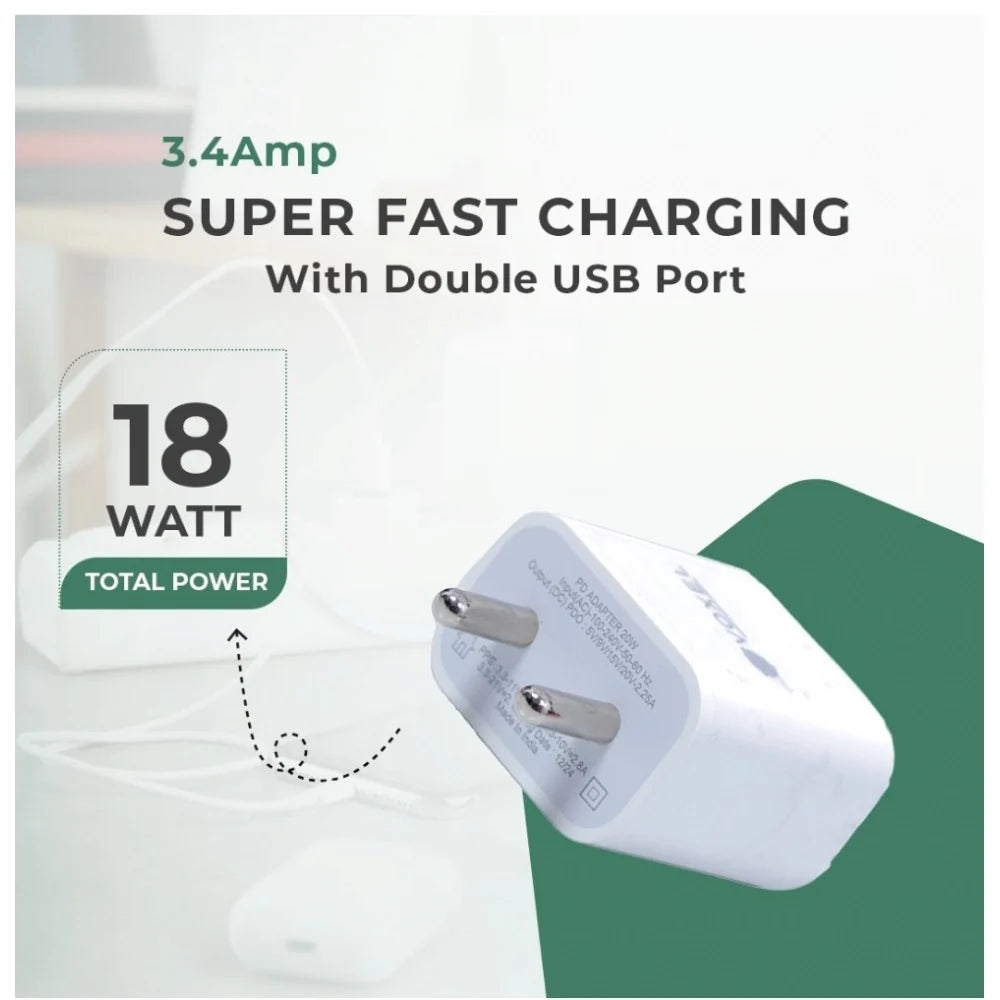 VOXEL 18 Watt Double Usb Port Charger AB Plastic (White)