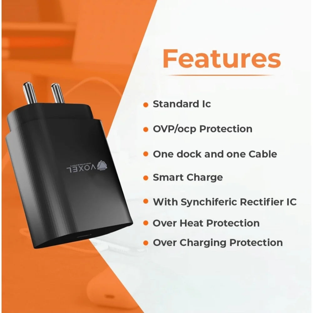 VOXEL 100 Watt ' C ' Port PD Fast Charger AB Plastic (Black)