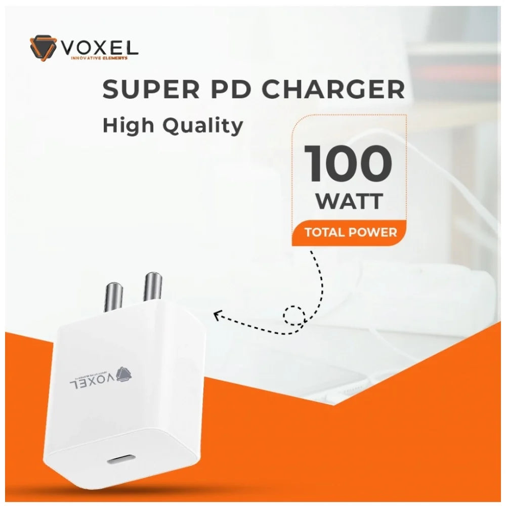 VOXEL 100 Watt ' C ' Port PD Fast Charger AB Plastic (White)