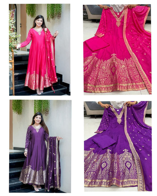 Premvati Premium Banarasi Chanderi Anarkali Suit Set with Dupatta