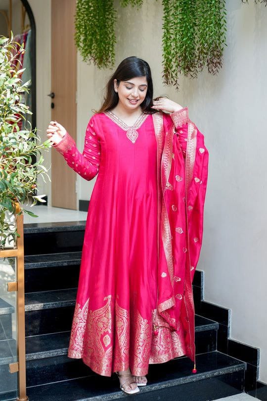 Premvati Premium Banarasi Chanderi Anarkali Suit Set with Dupatta