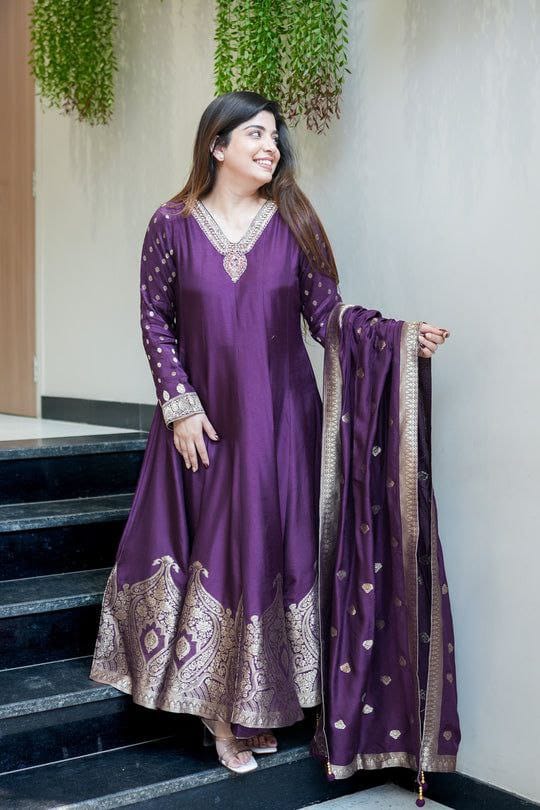 Premvati Premium Banarasi Chanderi Anarkali Suit Set with Dupatta