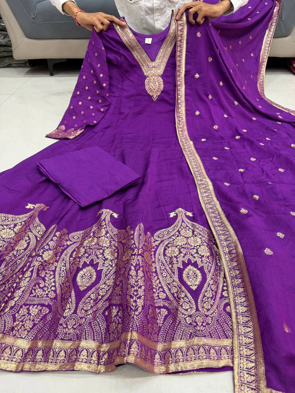 Premvati Premium Banarasi Chanderi Anarkali Suit Set with Dupatta