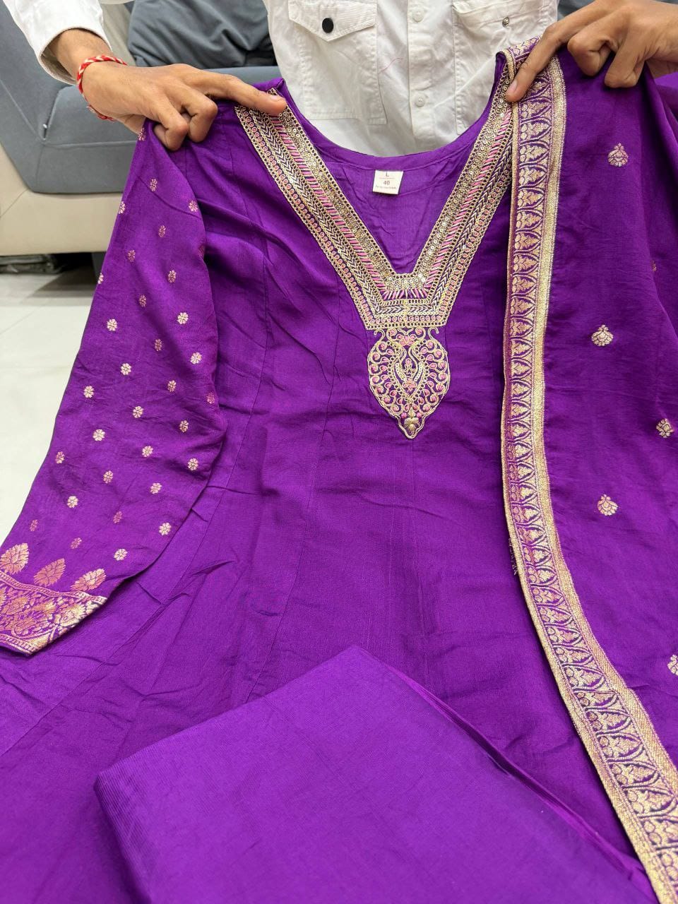 Premvati Premium Banarasi Chanderi Anarkali Suit Set with Dupatta