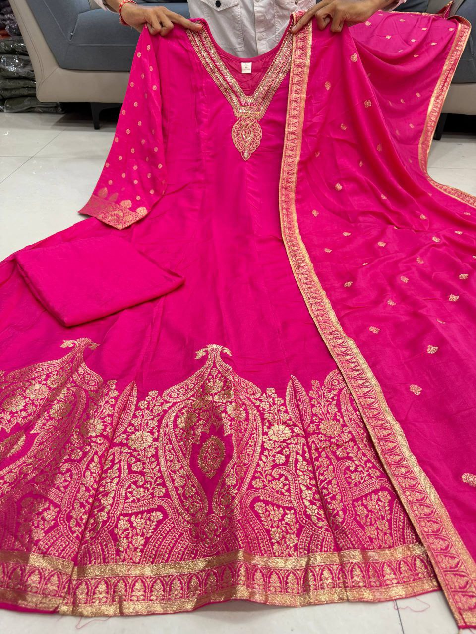 Premvati Premium Banarasi Chanderi Anarkali Suit Set with Dupatta
