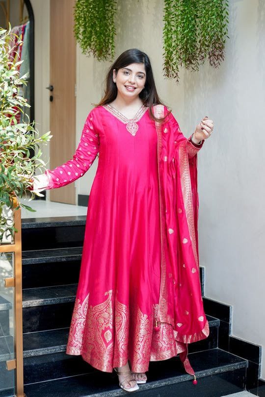 Premvati Premium Banarasi Chanderi Anarkali Suit Set with Dupatta