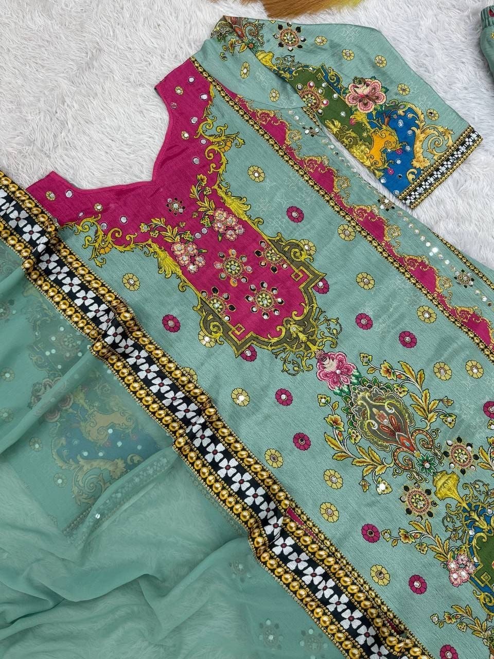 Premium Digital Print A-Line Kurta - Palazzo with Dupatta - Pink