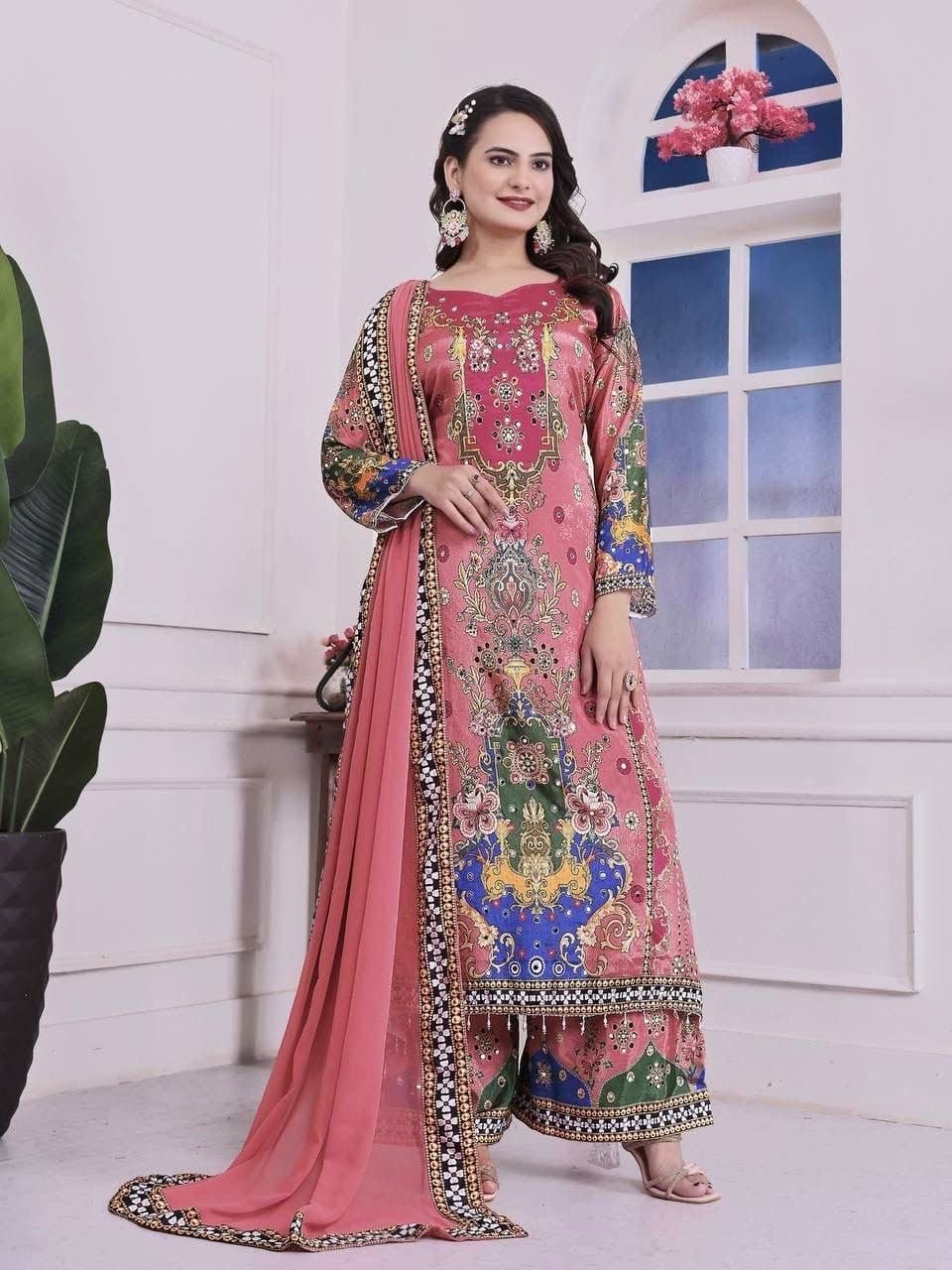 Premium Digital Print A-Line Kurta - Palazzo with Dupatta - Green