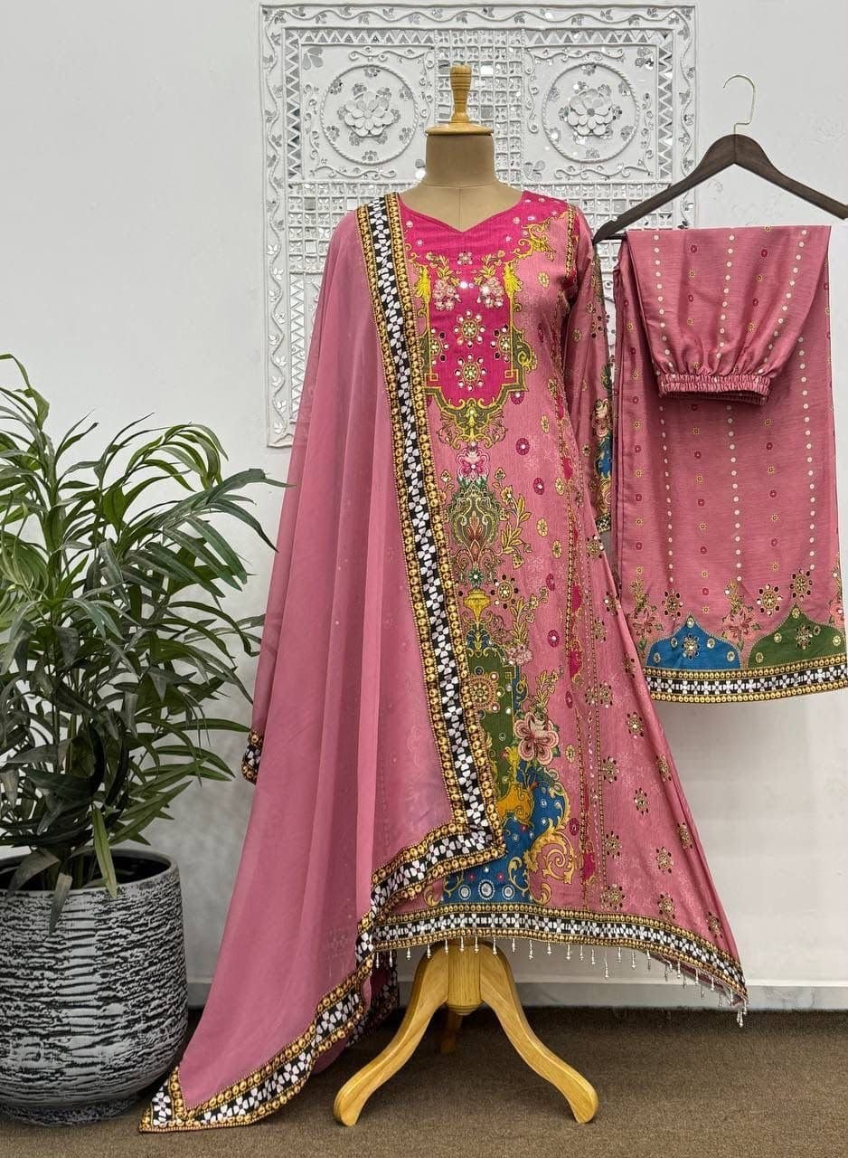 Premium Digital Print A-Line Kurta - Palazzo with Dupatta - Green