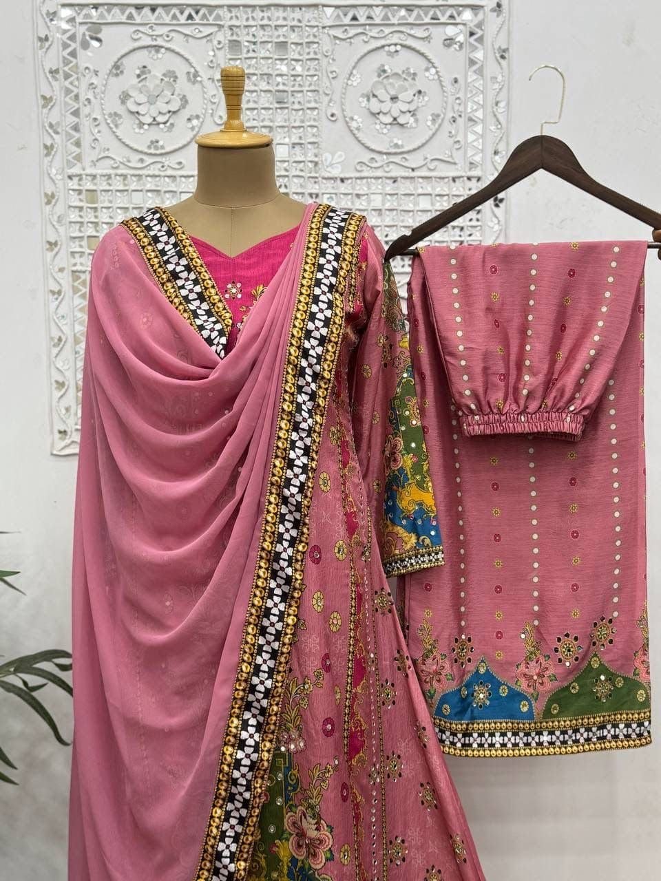 Premium Digital Print A-Line Kurta - Palazzo with Dupatta - Green
