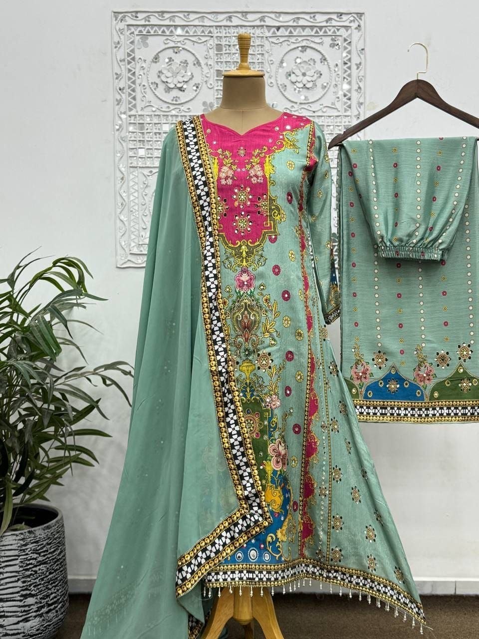 Premium Digital Print A-Line Kurta - Palazzo with Dupatta - Pink