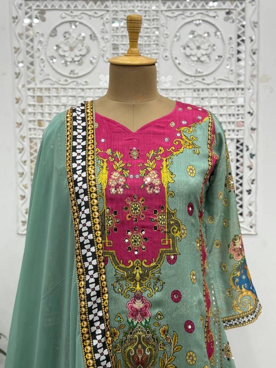 Premium Digital Print A-Line Kurta - Palazzo with Dupatta - Pink